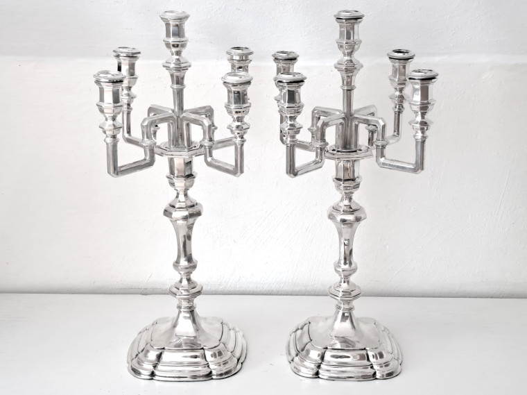 KANDELABRAR, FYRARMADE, D VOLLGOLD BERLIN c:a 1900